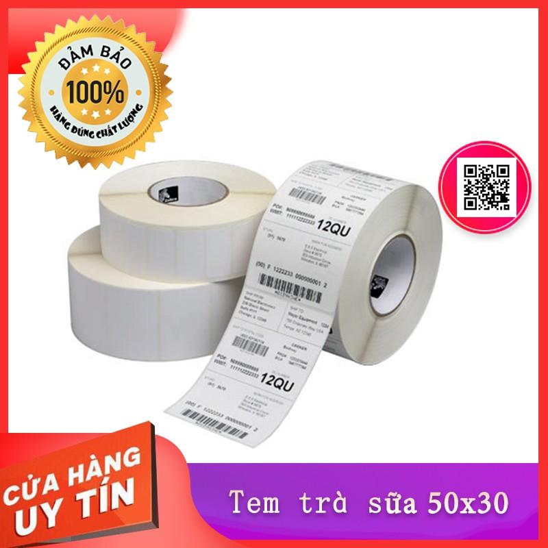 Giấy in tem trà sữa 50×30 Sử dụng trên phần mềm bán trà sữa -800 tem 1 cuộn