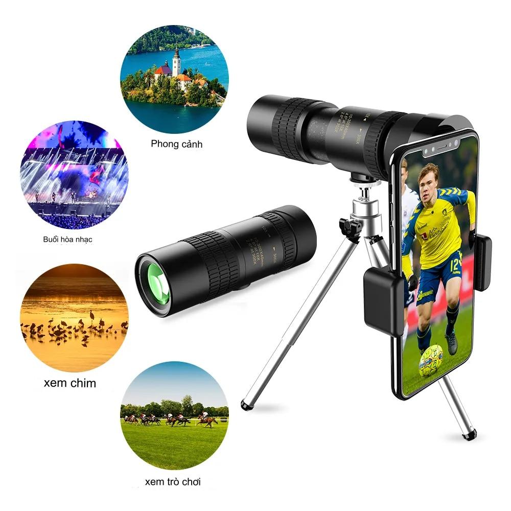 Ống lens cho điện thoại zoom 10x - 300x kèm kẹp điện thoại quay phim, chụp ảnh siêu nét cao cấp