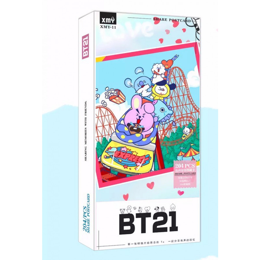 Hộp ảnh BTS, postcard BTS chibi 204 ảnh ngồi tàu lượn thiết kế độc đáo xinh xắn