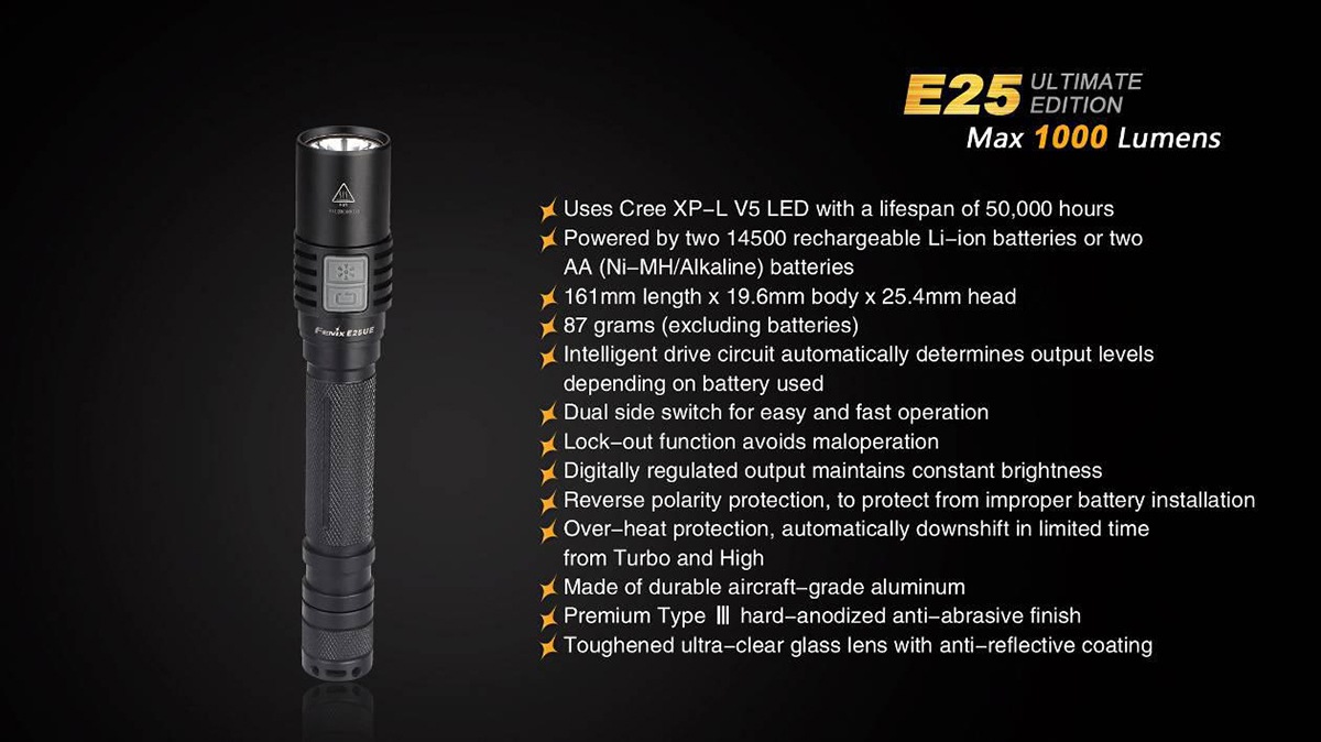 Đèn pin Fenix - E25 UE - 1000 Lumens (Ultimate Edition)