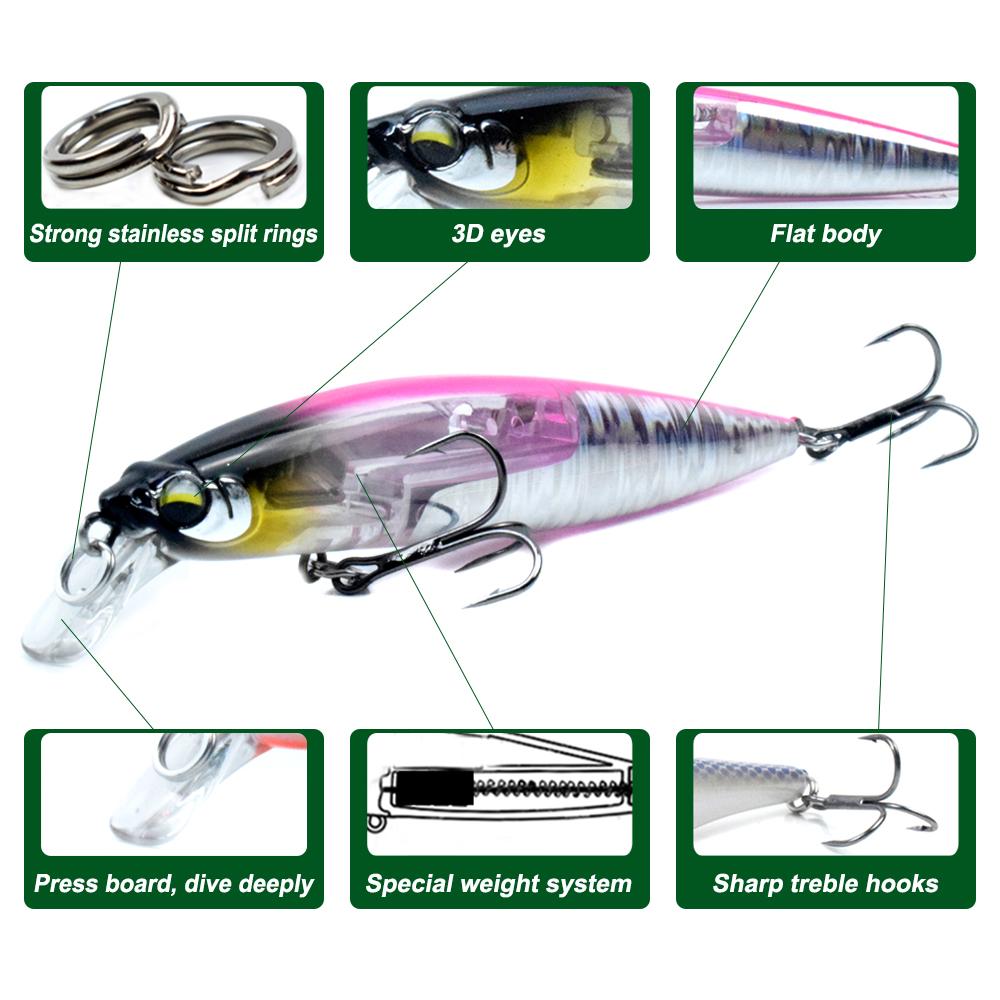 Mồi Câu Cá Nhân Tạo Minnow Kiểu Dáng Nổi Nhiều Màu Sắc Thu Hút Cá 5 Trong 1 Fishing Lure