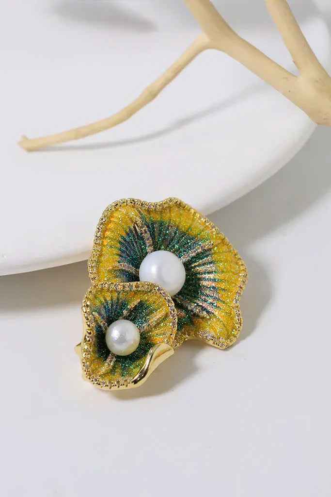 Trâm Cài Áo Vest, Áo Dài Đính Ngọc Trai Baroque Hình Lá Sen thời trang thiết kế Hity ACC436