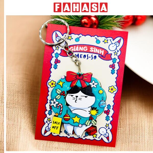 Móc Khóa Gỗ - Mèo Vòng Hoa Noel - Meosso