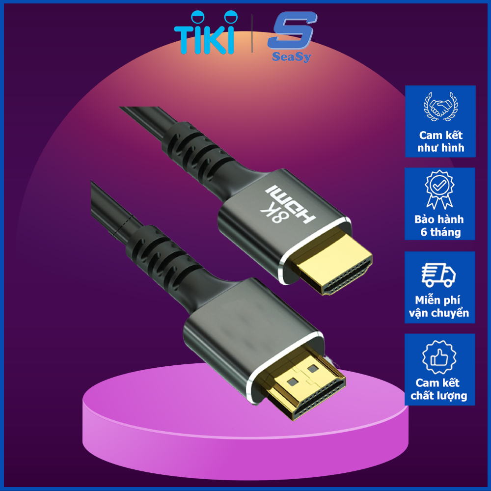 Cáp HDMI 2.1 8K 60Hz Cao Cấp SeaSy, Tốc Độ Truyền 48Gbps, Độ Phân Giải 8K 60Hz, Hai Đầu Mạ Vàng, Vỏ PVC Chống Nước, Dùng Cho Tivi/Laptop/Máy Chiếu/Playstation/PC/Các Thiết Bị Cổng HDMI - Hàng Chính Hãng