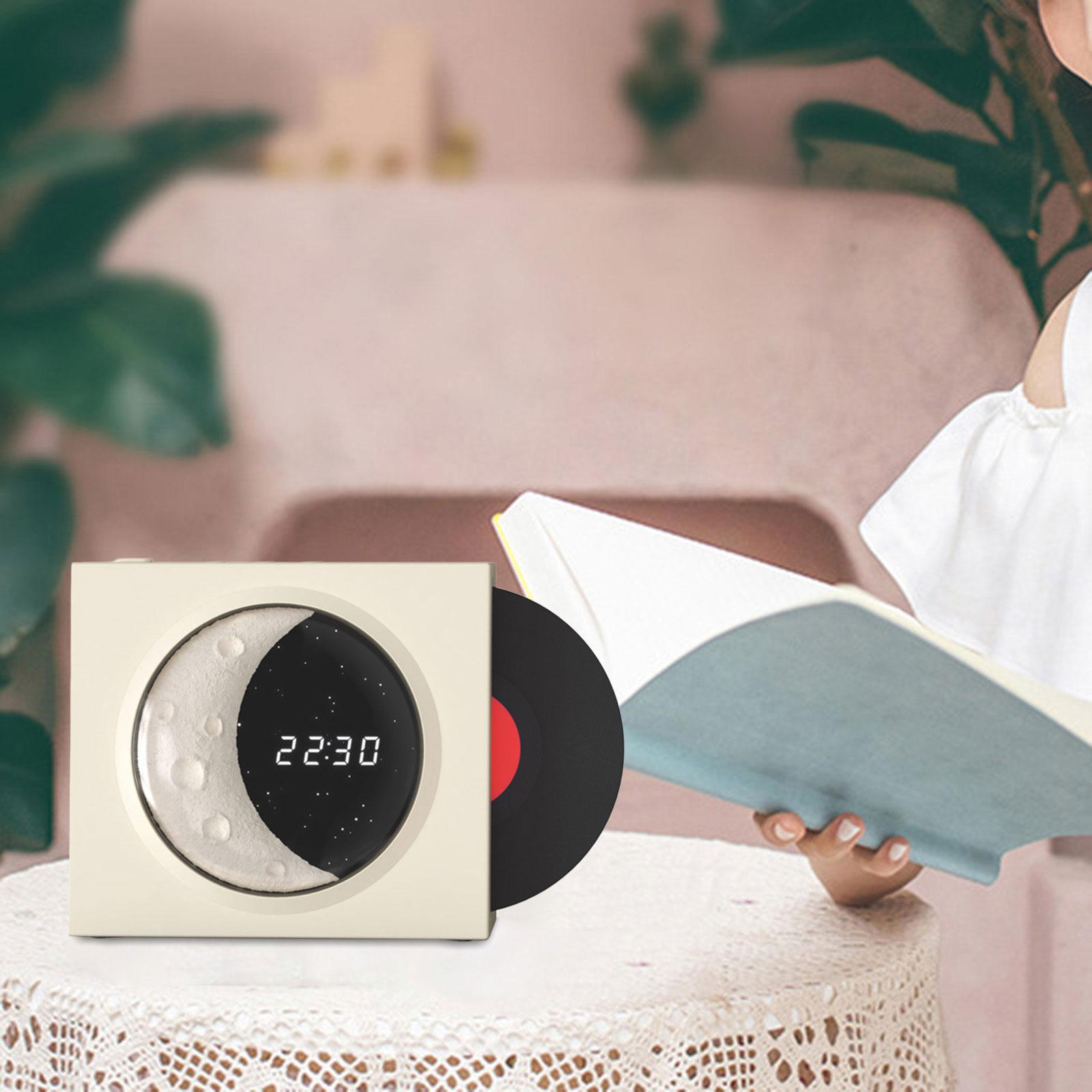 Vinyl Player Speaker, Speaker with Clock HiFi Sound Night Light Sound Box 360° Stereo Sound Vintage Portable Speaker for Home, Office, Party