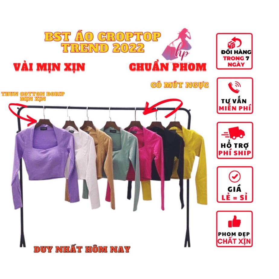 Áo kiểu croptop nữ đẹp ôm body tay dài cổ vuông sexy phong cách hàn quốc cực dễ thương mẫu mới thời trang 2021-A22  -TE