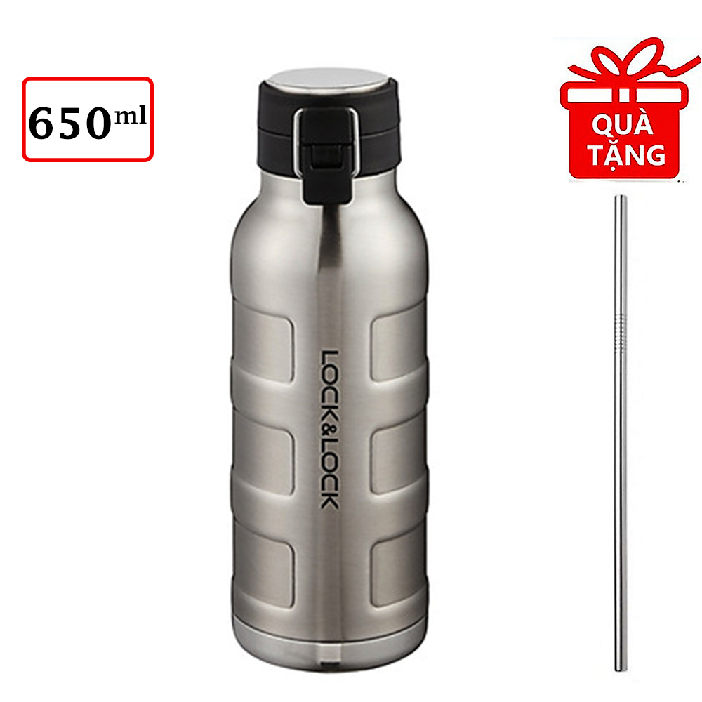 Bình Giữ Nhiệt Bằng Thép Không Gỉ Lock&amp;Lock Bumper Bottle LHC4141SLV (470ml),  LHC4142SLV (650ml) - Hàng Chính Hãng, Tặng Kèm Ống Hút Inox