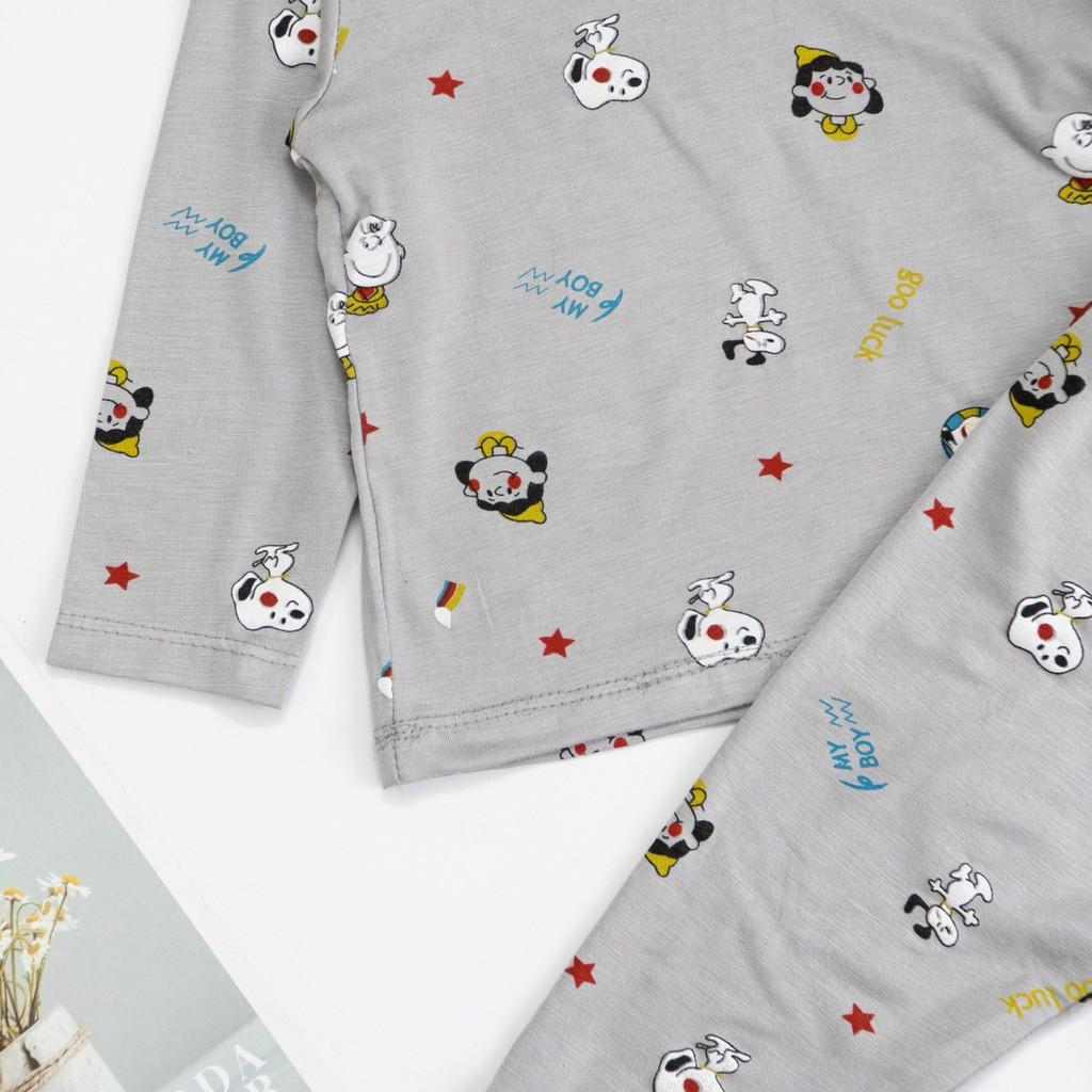 Bộ dài tay cổ cao 3p in hình gấu Panda thun lạnh cho bé