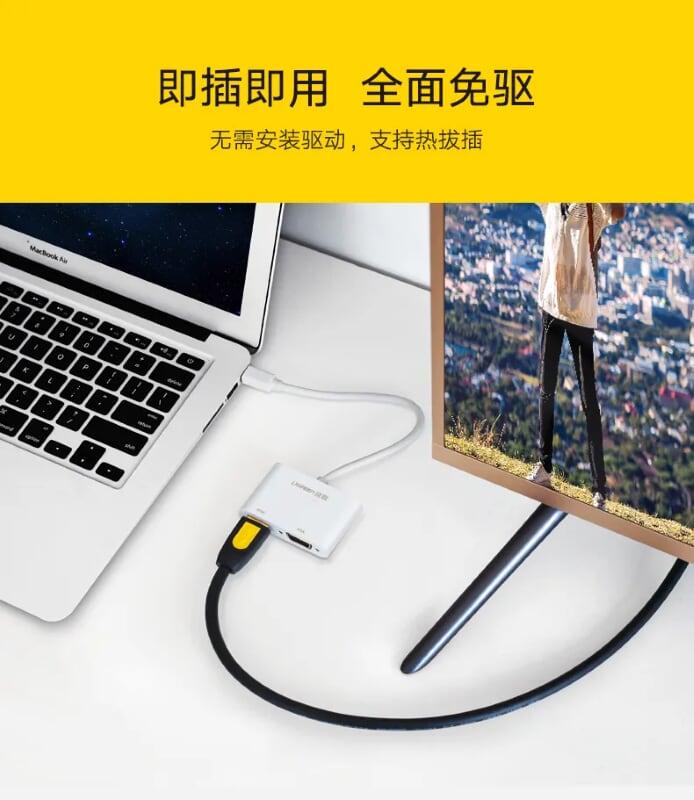 Ugreen UG40364MD108TK Màu Trắng Bộ chuyển đổi Mini DP sang HDMI + VGA hỗ trợ phân giải 4K - HÀNG CHÍNH HÃNG