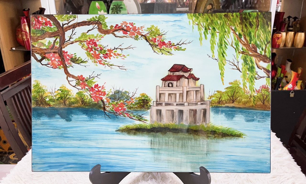 Tranh sơn mài Hoa, trúc Khảm cừ cao cấp size 40x60 thích hợp trang trí, làm quà tặng