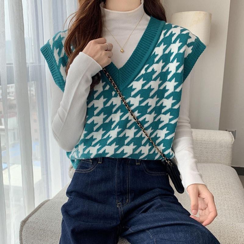 Áo vest len không tay dáng rộng hợp thời trang trẻ trung năng động