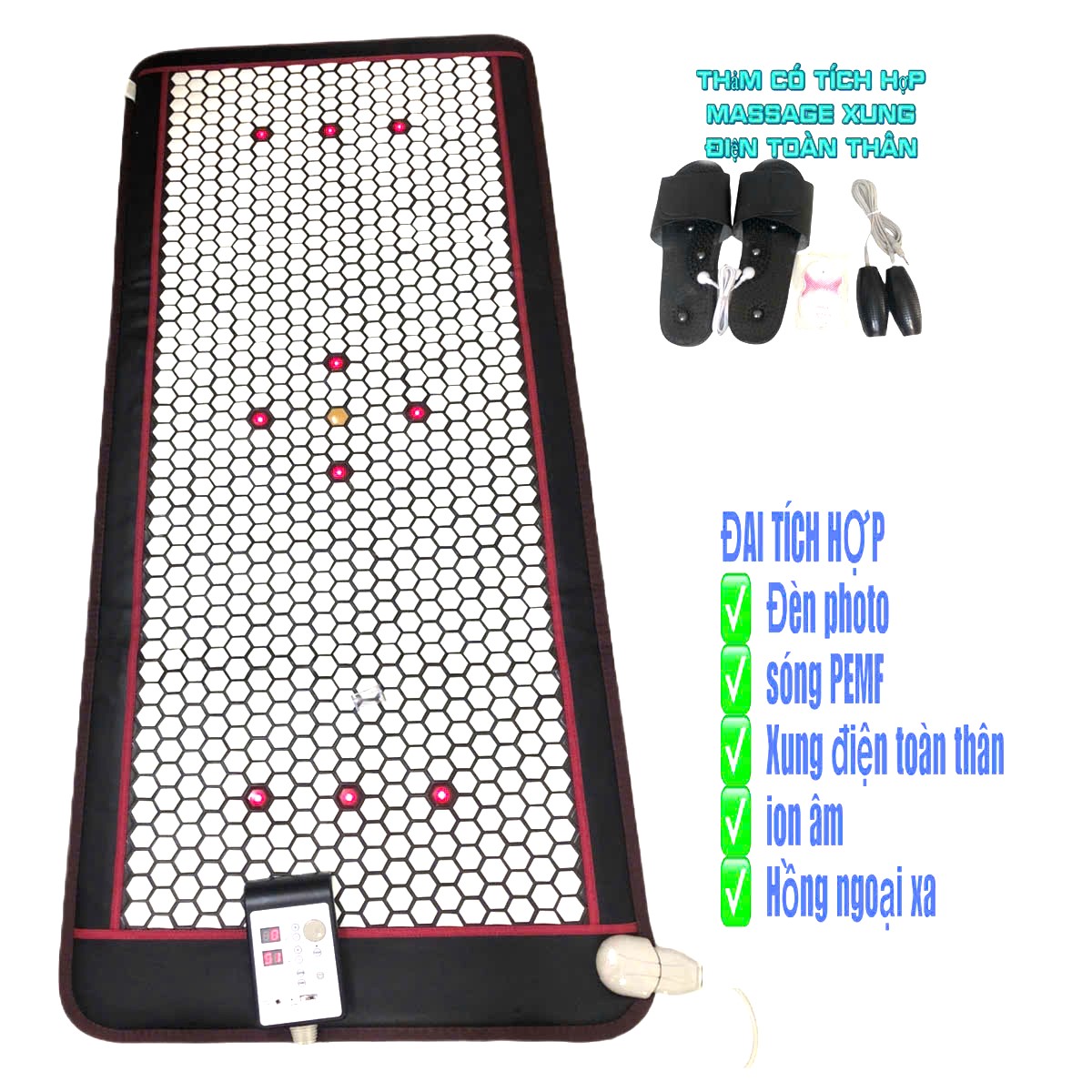 Thảm đá nóng lục giác màu trắng JADE YUKI 70x170cm Giảm đau nhức, cải thiện tuần hoàn máu và ngủ ngon