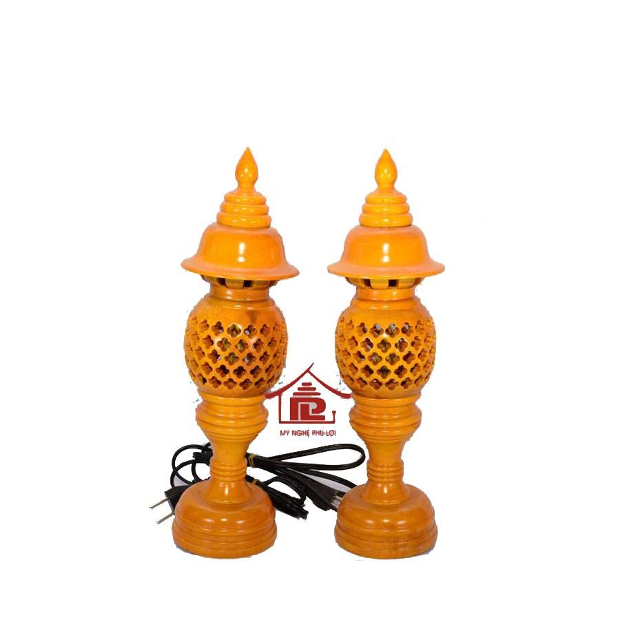 Đèn thờ điện gia tiên gỗ xà cừ cao 48cm