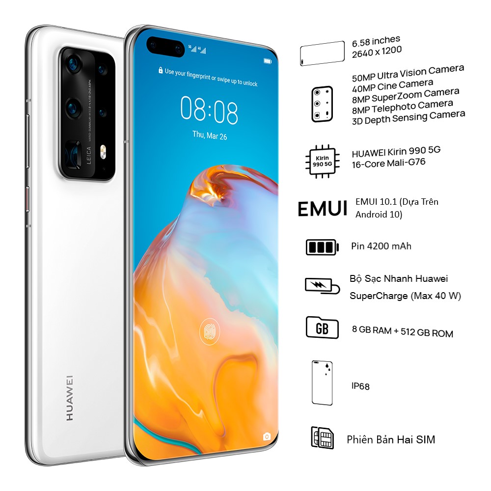 HUAWEI P40 Pro Plus 5G (8+512G)| Bộ 5 Camera Siêu Tầm Nhìn Leica | Cảm biến 1/1,28 inch | Ảnh chân dung AI | Hàng Chính Hãng