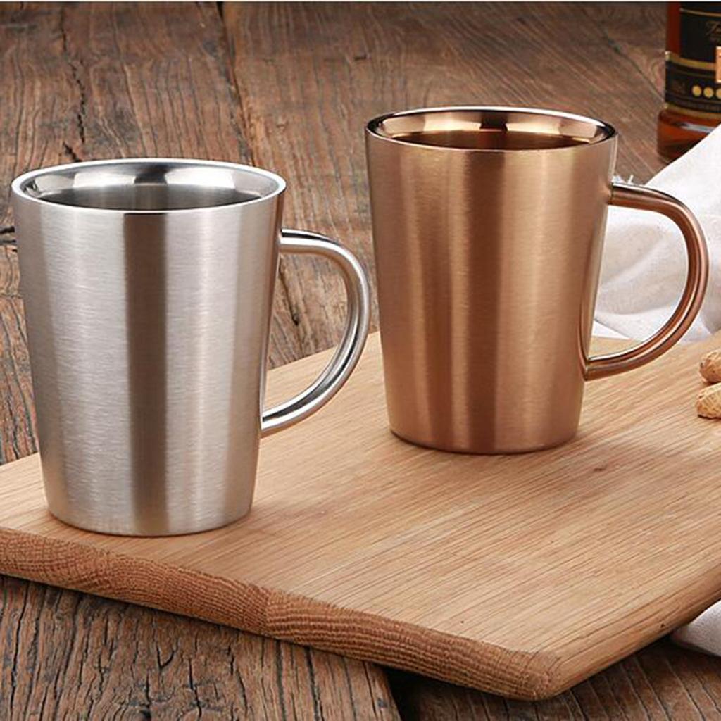 2x Coffee Mug Stainless Double Walled Water Drinking Cup Home Office