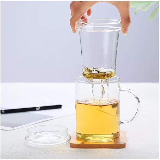 Ly lọc trà thủy tinh chịu nhiệt kèm nắp