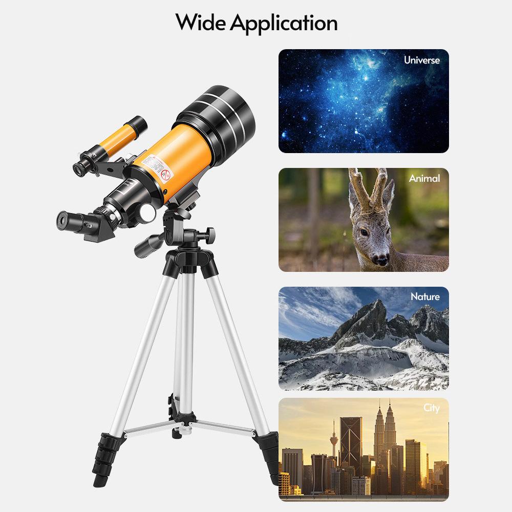 15X-150X 70mm Astronomic Refracting Monocular Telescope with Tripod Eyepiece Dust Cover Teleconverter Finder Scope