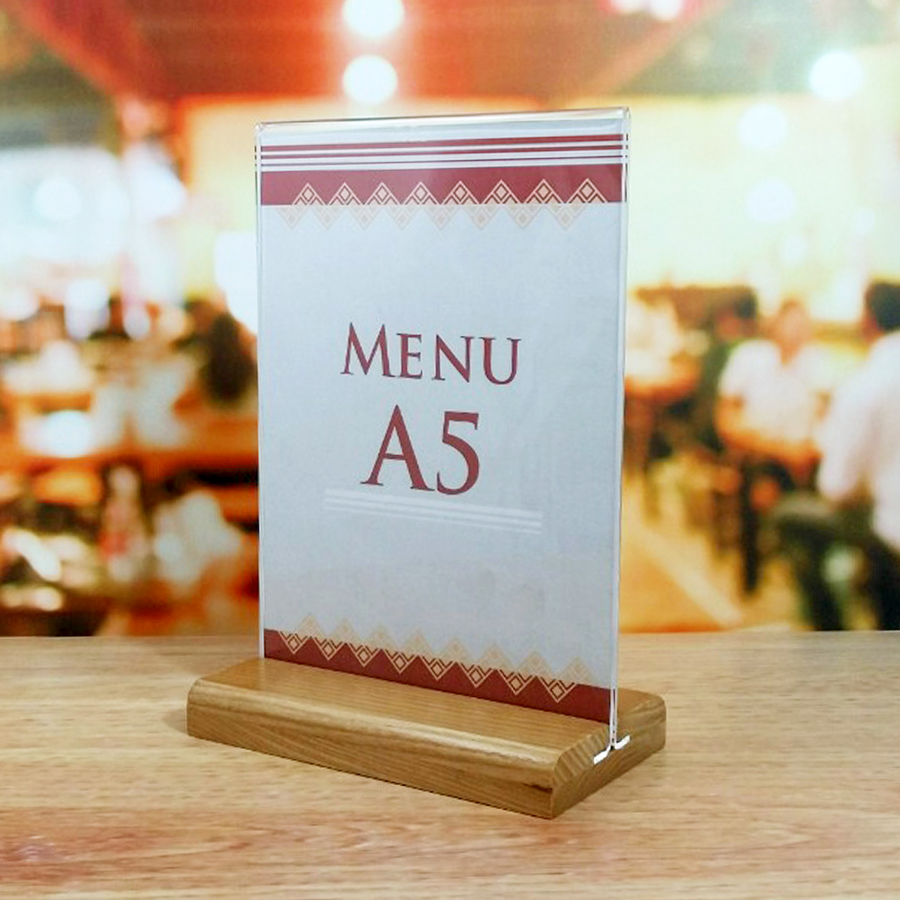 Menu mica đế gỗ size A5