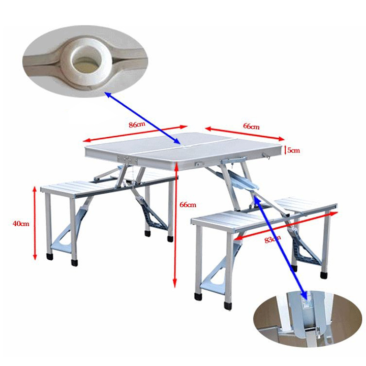 Bộ bàn ăn xếp gọn du lịch 4 người nhôm cao cấp siêu nhẹ RE0413