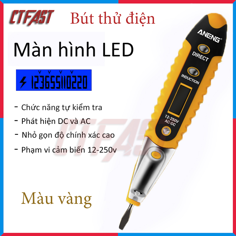 Bút thử điện cảm ứng đa chức năng CTFAST ANENG 01, màn hình hiển thị LED, 3 tính năng đo điện cảm ứng, đo điện áp, đo thông mạch - Hàng chính hãng