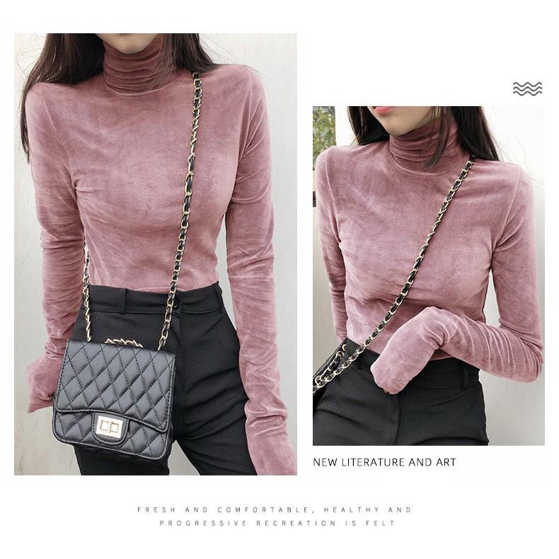 Áo nhung nữ cổ cao chất nhung mịn đủ size satsun