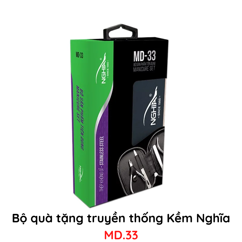 Bộ quà tặng truyền thống Kềm MD.33 bao gồm Kềm cắt da; Kềm cắt móng; Dũa; Nhíp