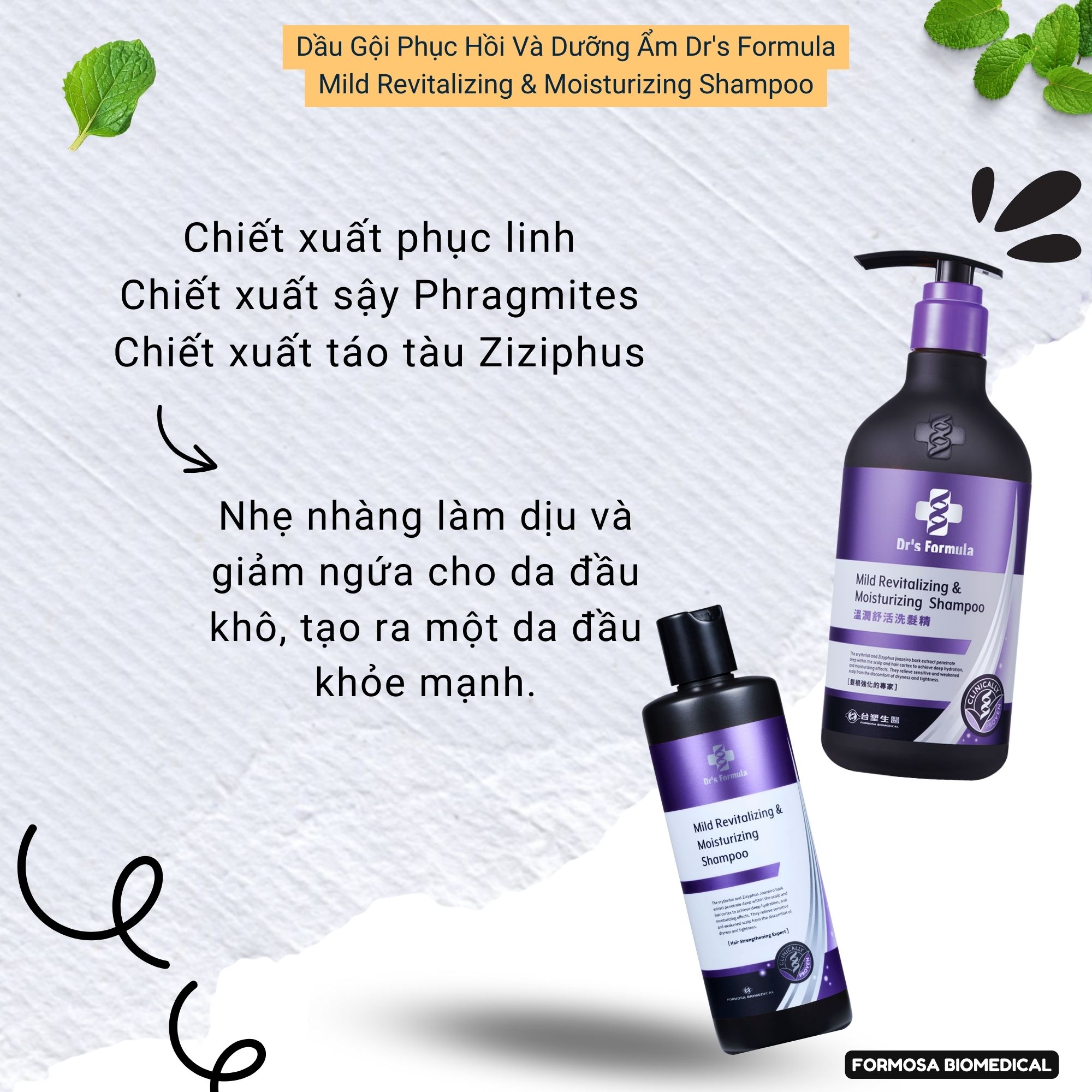 Combo Dầu Gội Xả chăm sóc da đầu khô nhạy cảm dưỡng tóc bóng mượt Dr's Formula
