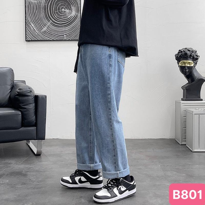 Quần jean nam trơn rách gối màu đen chất jeans bò cao cấp co dãn 4 chiều from baggy dáng rộng ống suông mới đẹp HA mới
