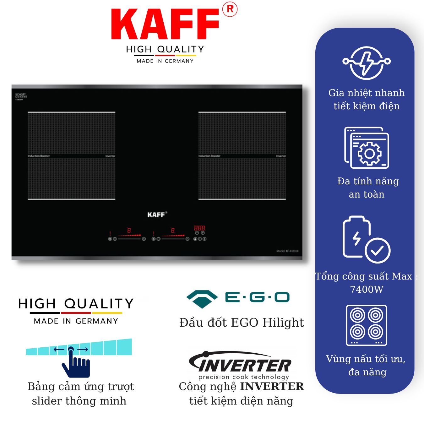 Bếp âm từ đôi nhập khẩu Germany KAFF KF-IH202II - Hàng chính hãng