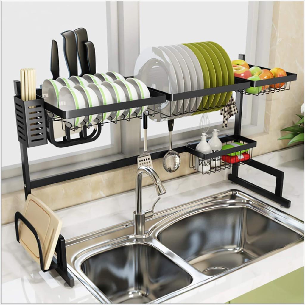 Kệ chén bát phía trên bồn rửa , kệ chén thông minh khung thép đen cao cấp sơn tĩnh điện 85cm