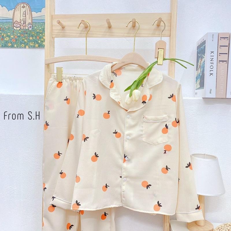 Bộ đồ ngủ nữ, bộ đồ pizama dài tay (bộ pijama dài tay) chất liệu xốp đũi Hàn mềm