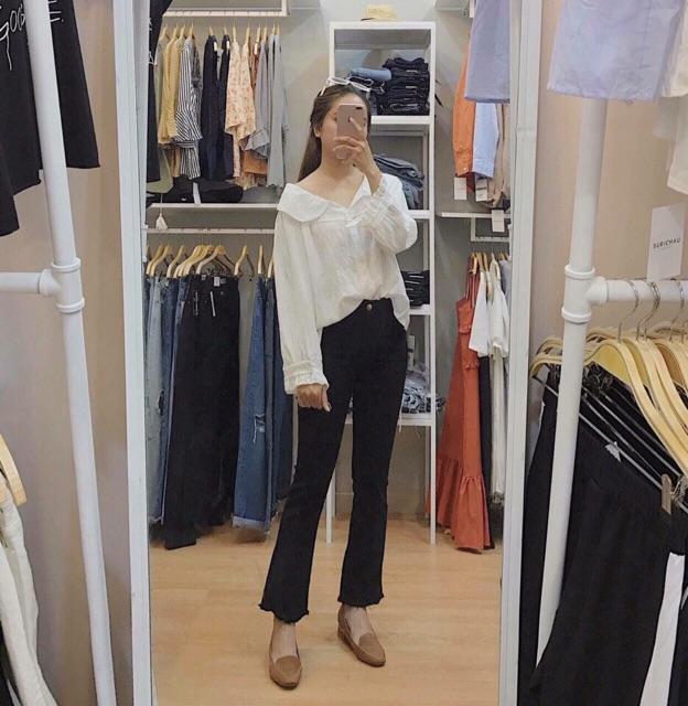 Quần Jeans Đen Ống Loe (kèm clip) màu đen dành cho nữ