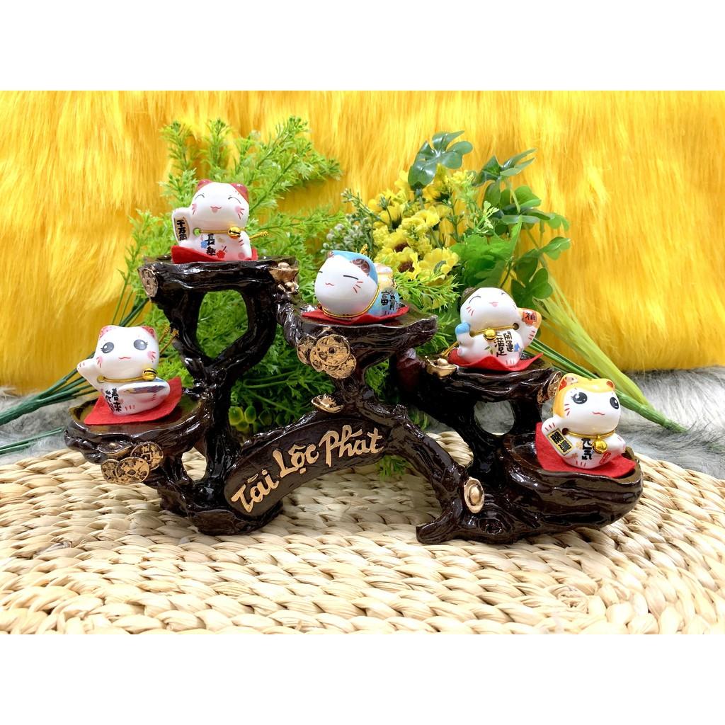 Tượng Mèo Sứ Nằm Thần Tài Maneki Neko và đế Tài Lộc Phát
