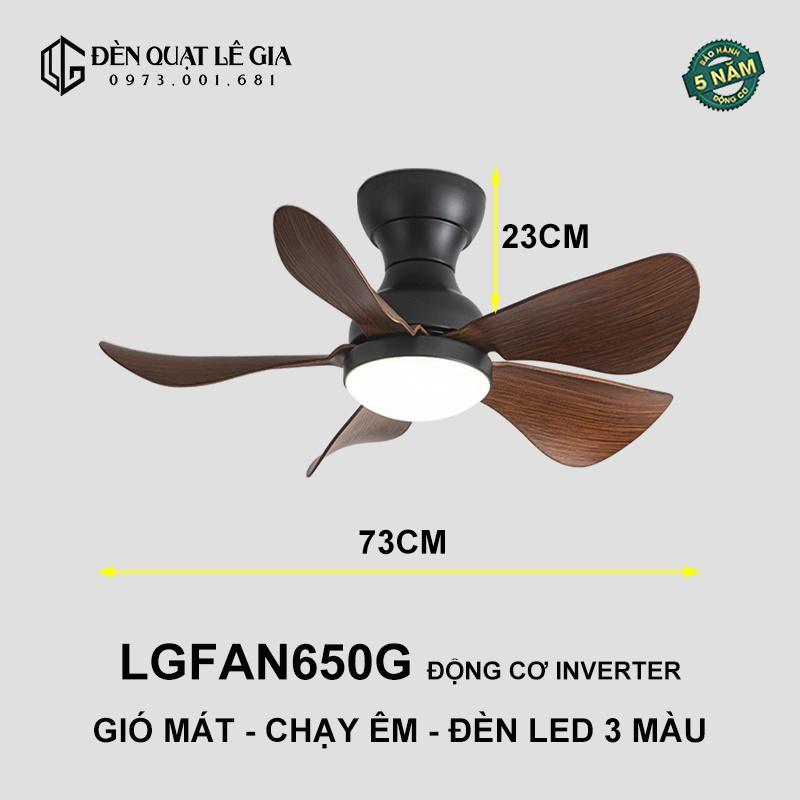 Quạt Trần Mini Có Đèn Lê Gia LGFAN650V - Chiều Cao 23cm - Sải Cánh 73cm - Bảo Hành 5 Năm