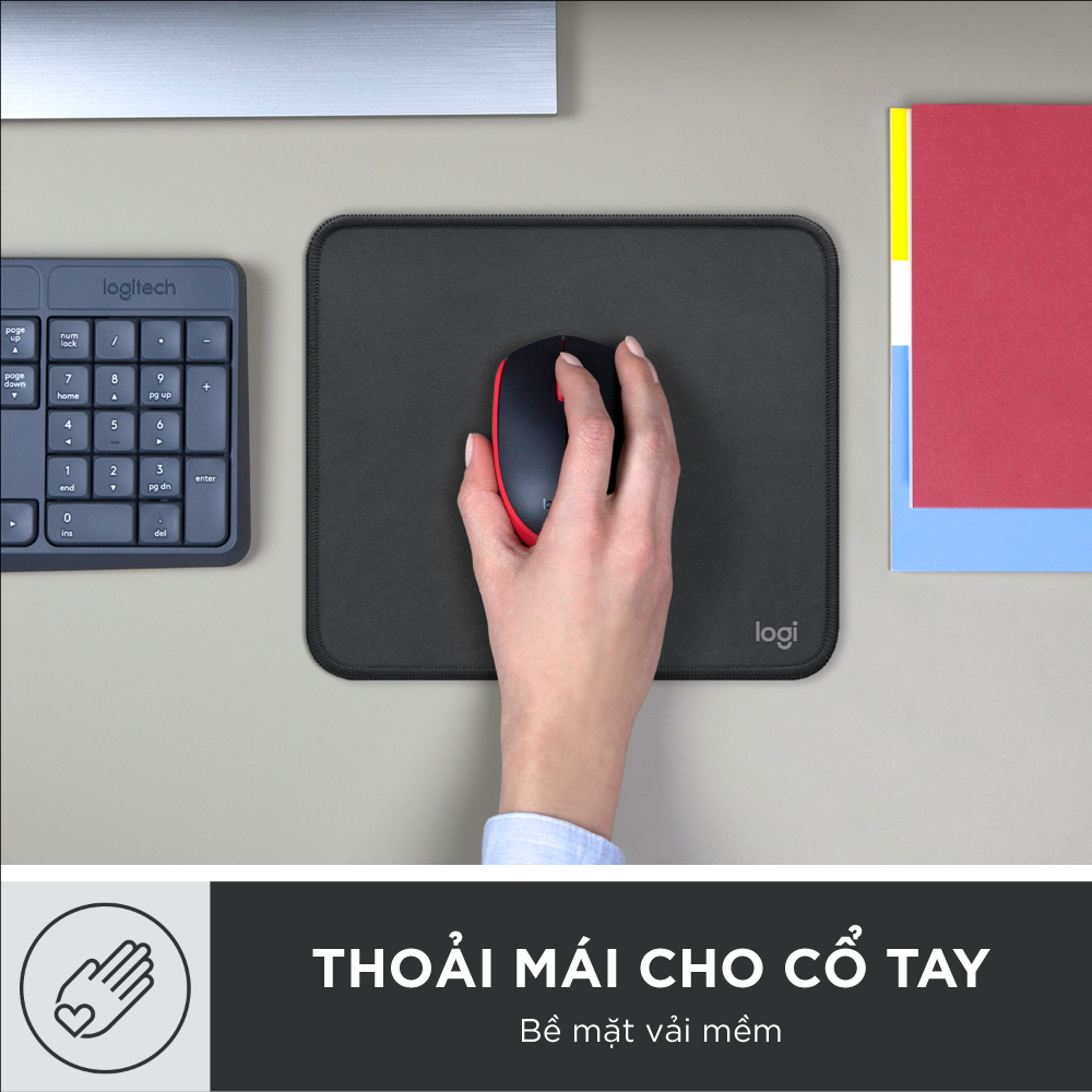 Lót chuột Logitech Mouse Pad - Đế cao su chống trượt, lướt dễ dàng, bề mặt chống đổ tràn, bền bỉ, nhỏ gọn - Màu