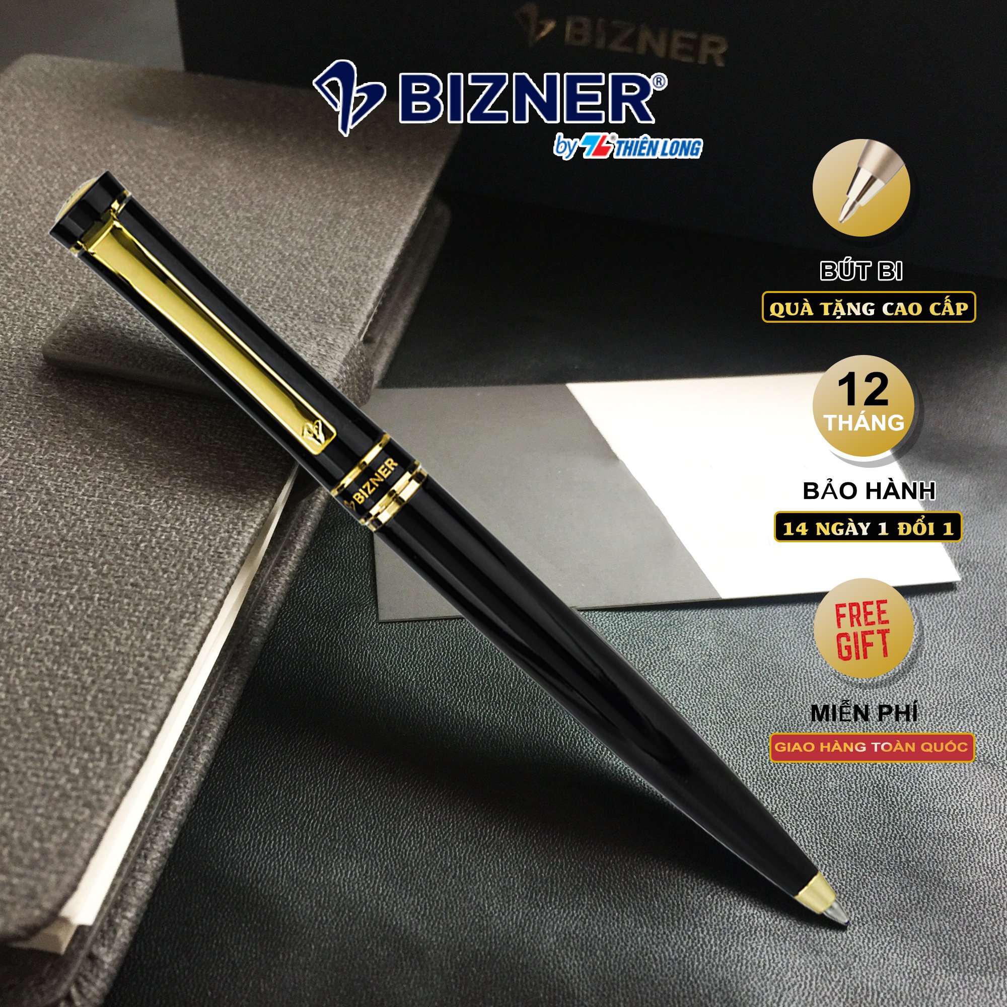 Bút bi cao cấp Thiên Long ngòi 1,0mm, thân kim loại mạ vàng 18k tinh xảo, thích hợp làm quà tặng - Bút ký Bizner Biz-01