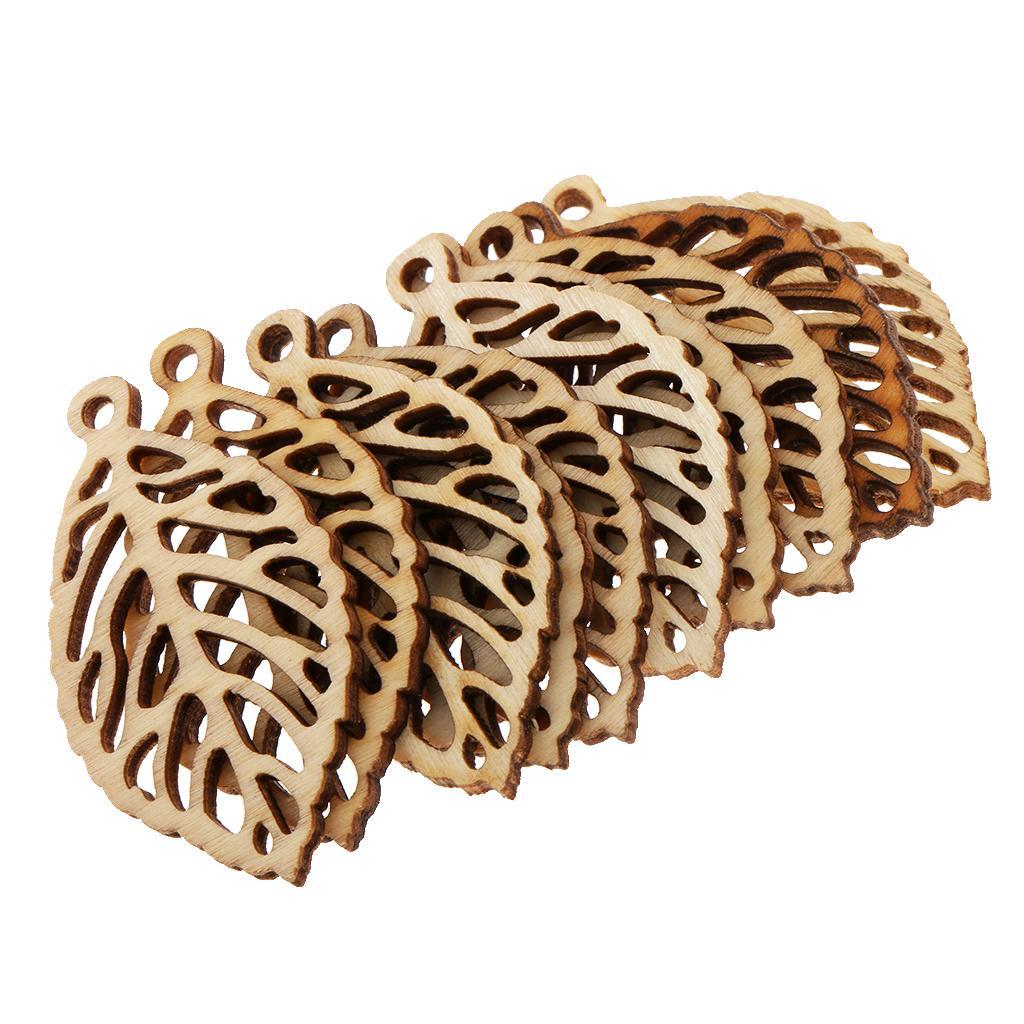 20pcs Hollow Wood Unfinished Wooden Board Craft Tags Leaf Design with Hole