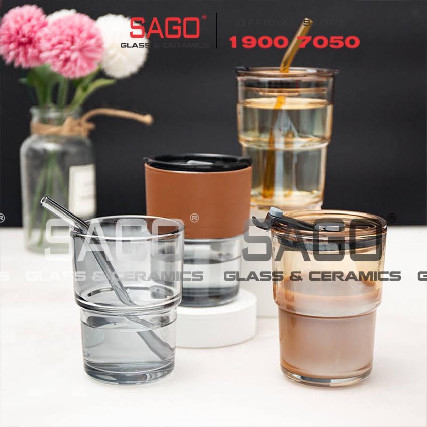 Ly Thủy Tinh Hai Tầng INS Water Cup 400ml Có Nắp | Tùy Chọn Có Bao Da và Óng Hút Thủy Tinh