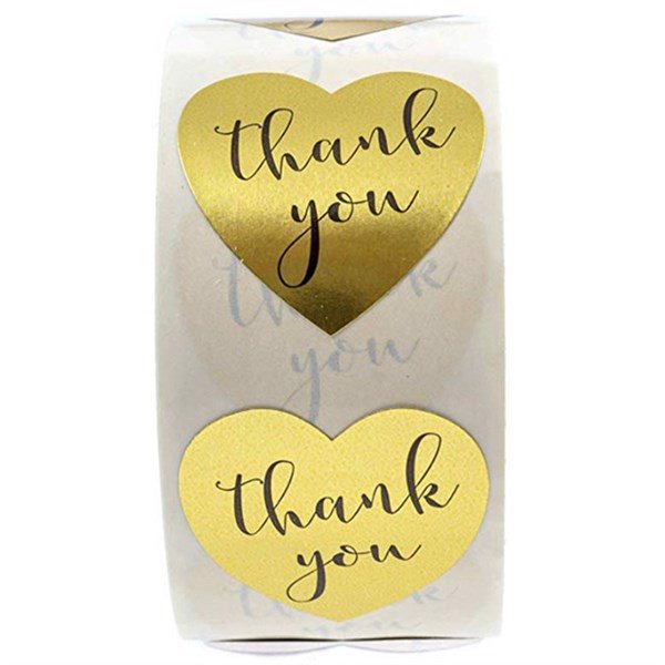 Sticker Thank You trái tim - Cuộn băng keo tape cám ơn 500cái x 2.5cm