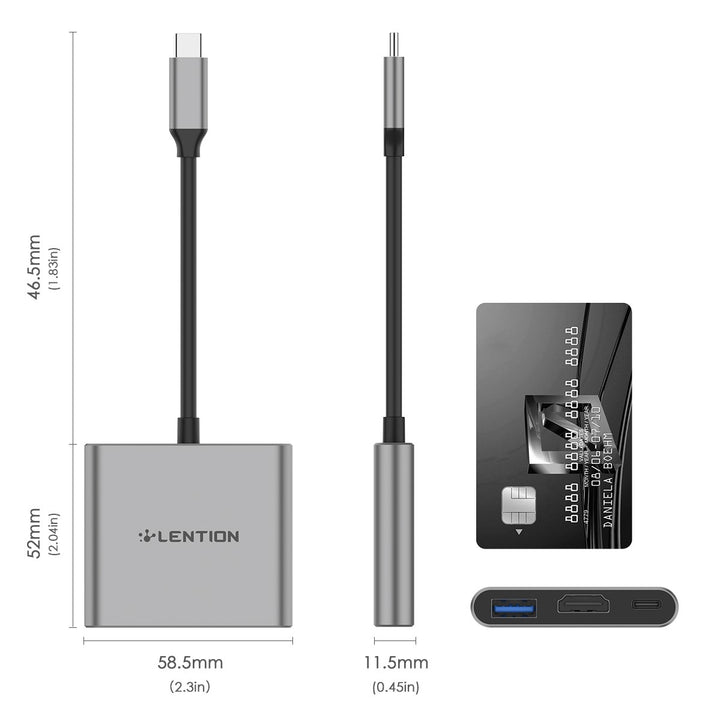 Hub USB C LENTION C14 3 trong 1 với PD, Type A 3.0, HDMI - Hàng chính hãng