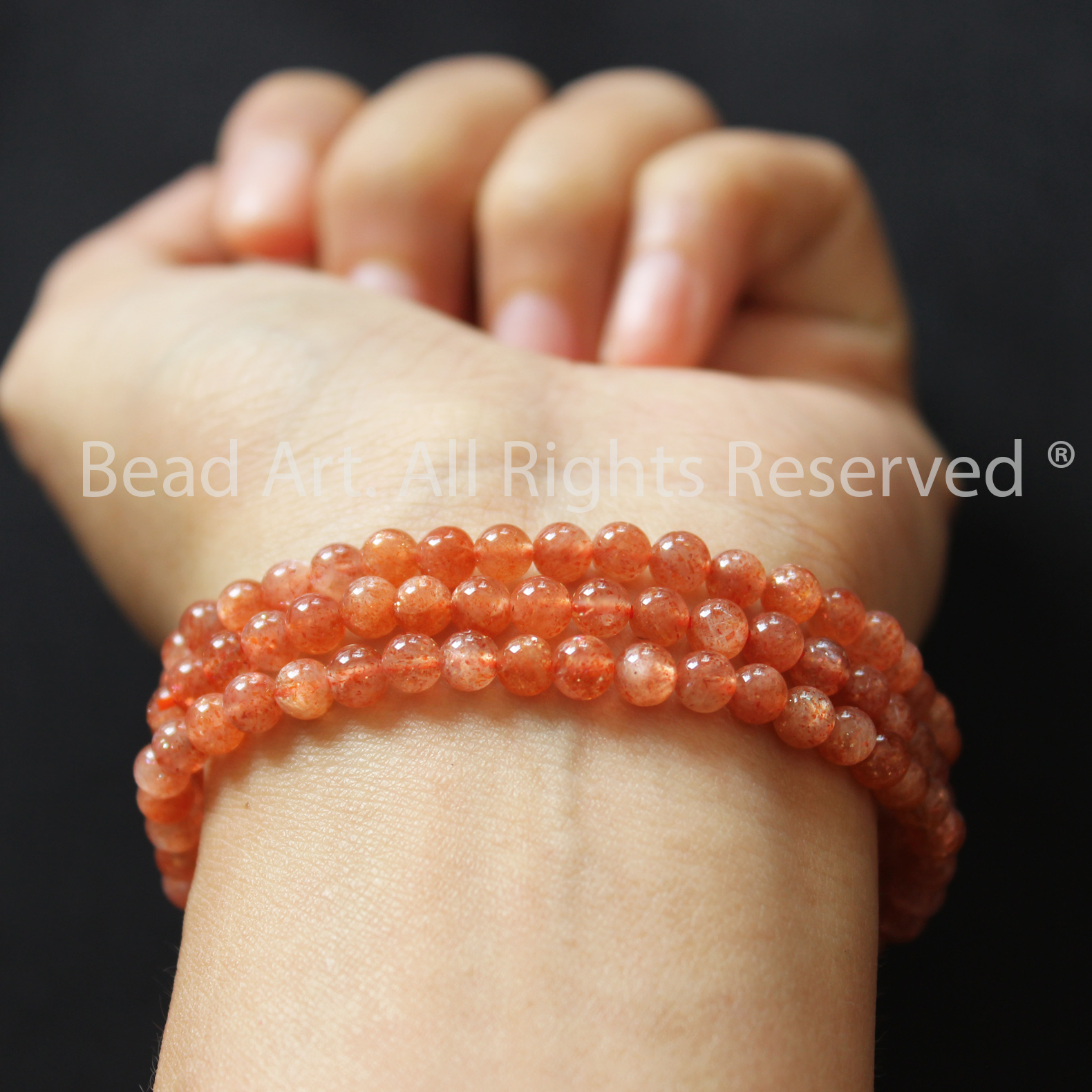 4MM Đá Sunstone, Đá Mặt Trời Tự Nhiên Màu Cam Loại A, Đá Phối Vòng Tay Phong Thuỷ, Chuỗi Hạt, Mệnh Hoả, Thổ - Bead Art