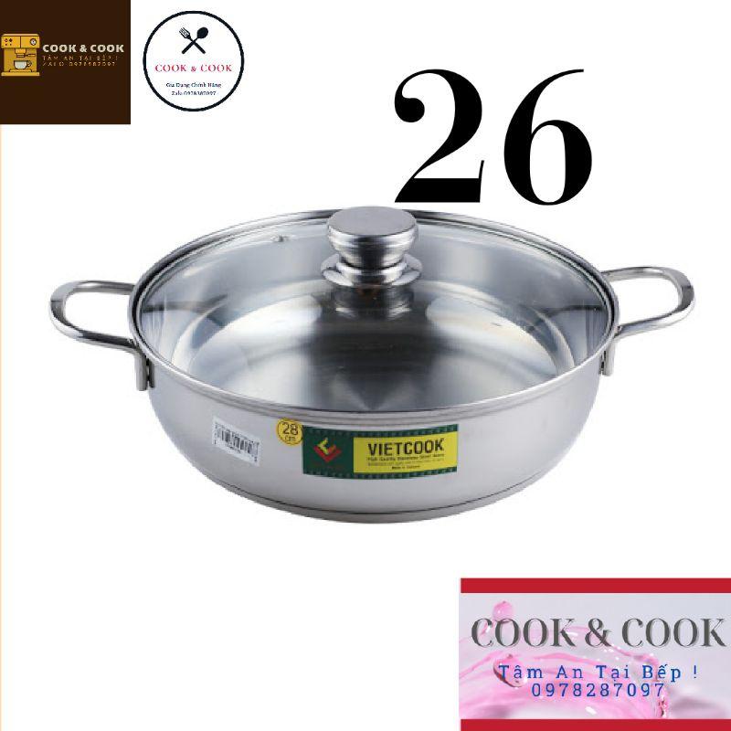 Nồi lẩu inox 3 đáy nắp kính size 26, 28 cm sử dụng trên bếp từ cao cấp
