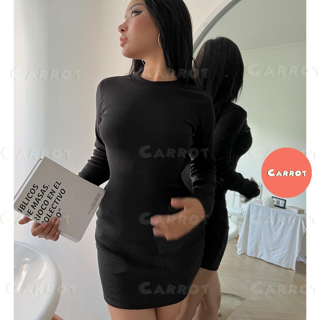 Đầm body sexy tay dài ôm hở lưng chất co giãn váy nữ tôn dáng sáng da chất thun co giãn tốt carrotxinhdep