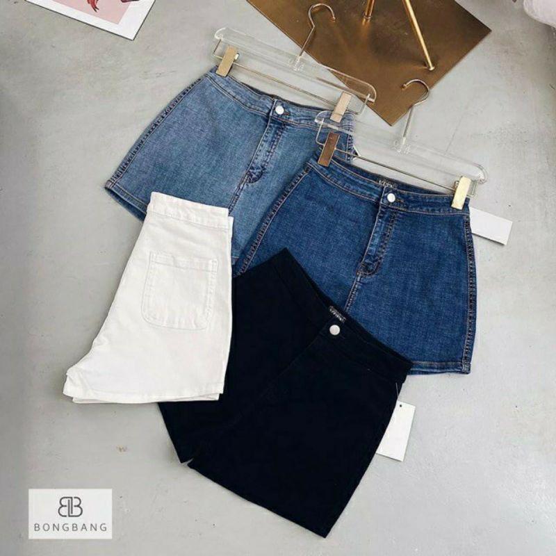 Quần Short jean Nữ Lưng Cao Dáng Ôm 4 Màu một nút trơn đẹp