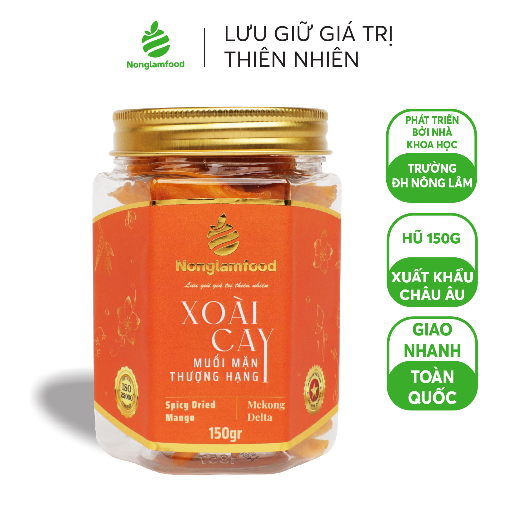 Xoài cay muối mặn thượng hạng Nonglamfood hũ 150 | Quà tặng healthy cao cấp cho người thân, bạn bè, đối tác