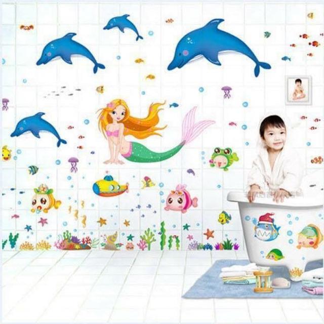 BỘ COMBO GHÉO ĐÔI DECAL dán tường - Nàng Tiên Cá và Cá Heo DẠ QUANG