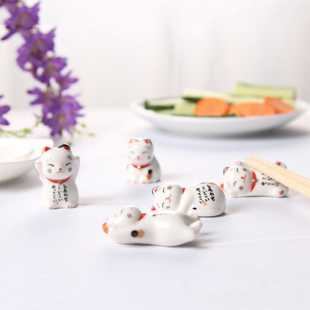 Combo 6 gác đũa bàn ăn gốm sứ mèo thần tài