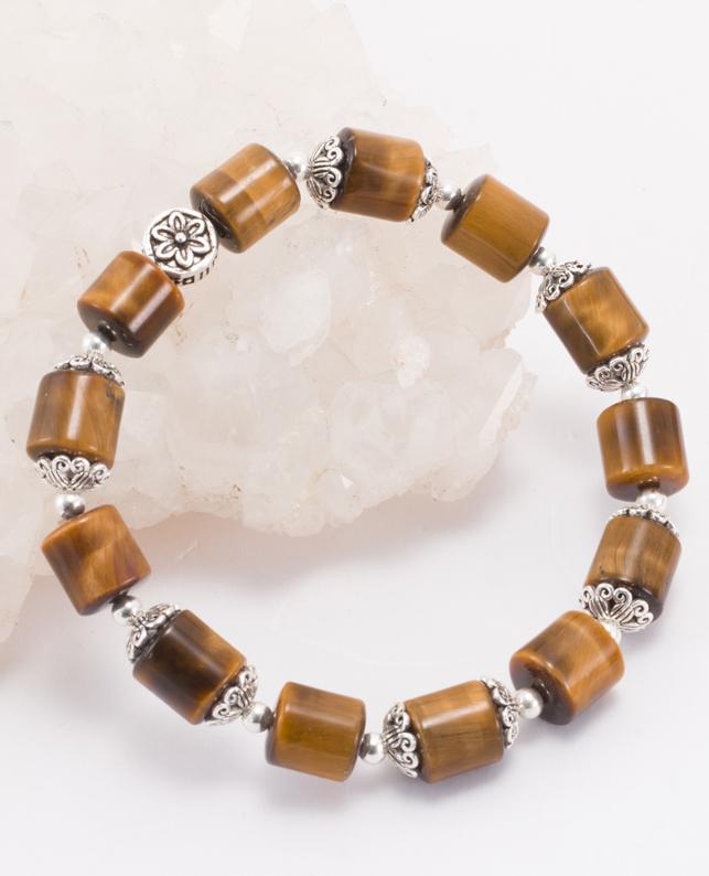 Vòng Đá Thạch Anh Mắt Hổ Viên Trụ Phối Charm Bạc Ngọc Quý Gemstones