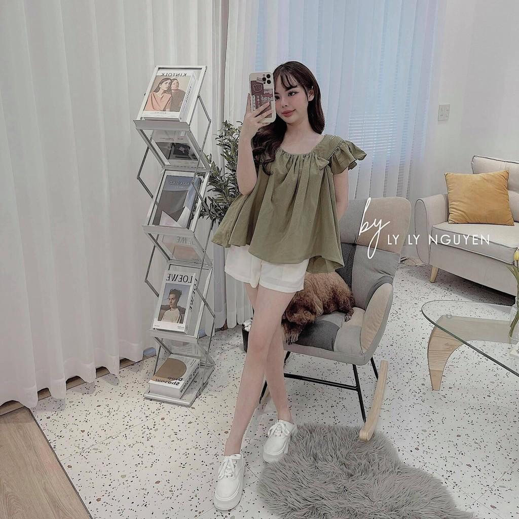 Set Áo babydoll kèm quần short trắng - Set áo babydoll cánh tiên đũi nhật thêu hoa thủ công xuất sắc