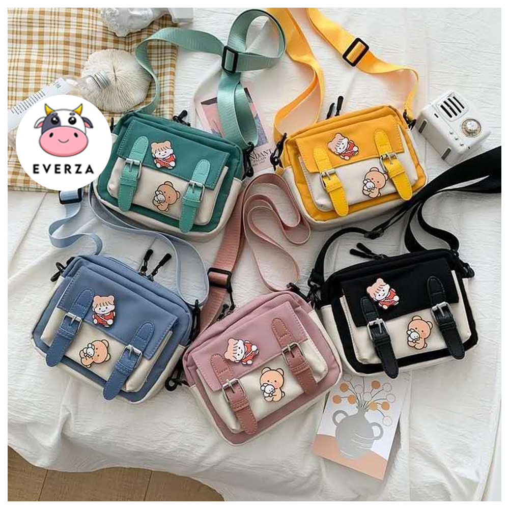 Túi Đeo Chéo Mini Vải Canvas Kèm 2 Sticker Siêu Cute Dễ Thương Đi Học Đi Chơi Cho Nữ Phong Cách Hàn Quốc